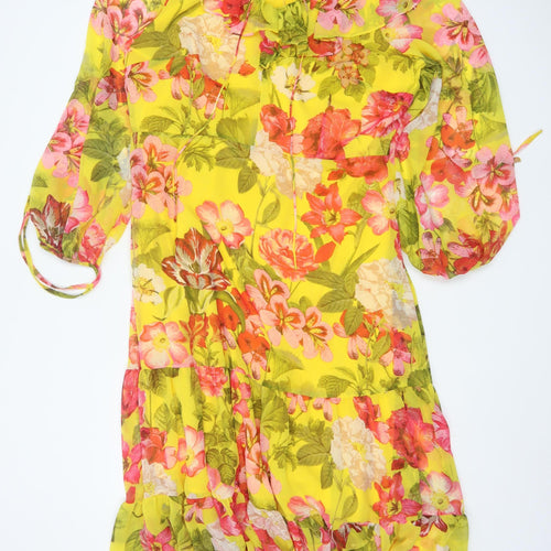 Marks and Spencer Womens Yellow Floral Chiffon Midi Dress Size 18