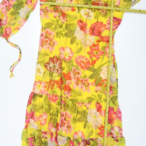 Marks and Spencer Womens Yellow Floral Chiffon Midi Dress Size 18