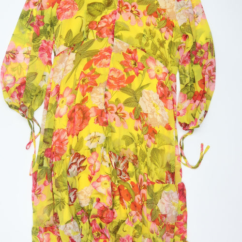Marks and Spencer Womens Yellow Floral Chiffon Midi Dress Size 18