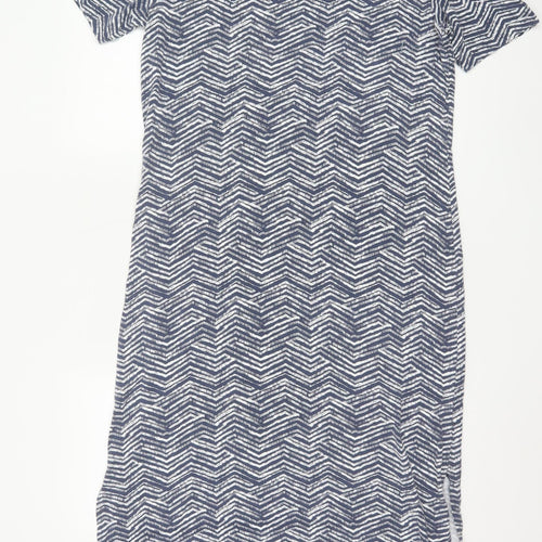 DASH Women's Blue Chevron Shift Dress Size 16 Short Sleeve Knee Length