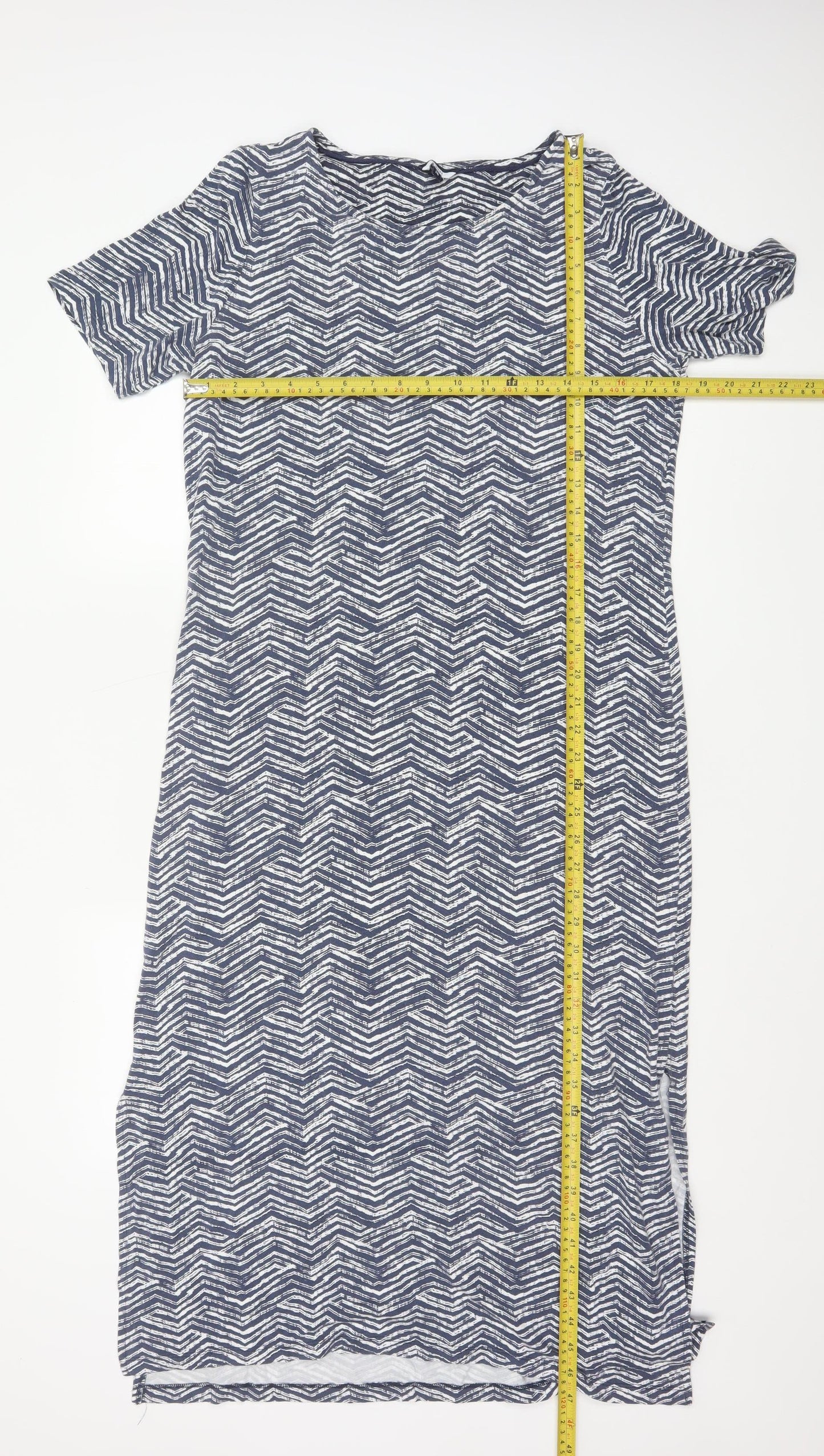 DASH Women's Blue Chevron Shift Dress Size 16 Short Sleeve Knee Length