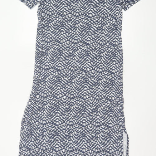 DASH Women's Blue Chevron Shift Dress Size 16 Short Sleeve Knee Length