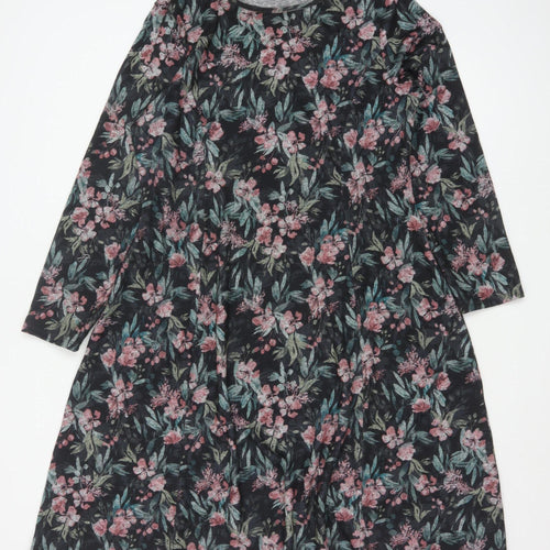 Cotton Traders Women’s Black Floral A-Line Jersey Dress Size 20