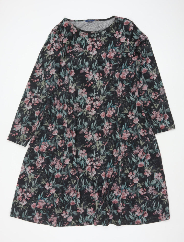 Cotton Traders Women’s Black Floral A-Line Jersey Dress Size 20