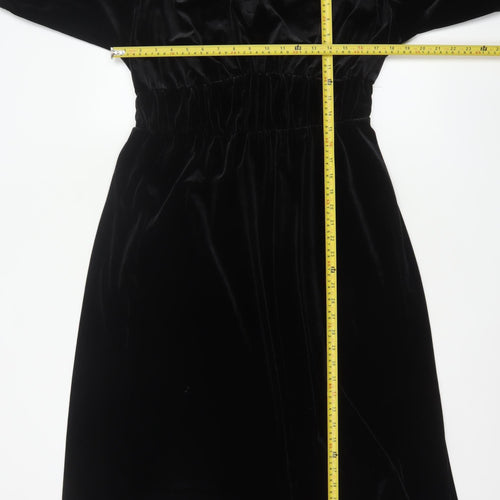 Marks and Spencer Women's Black Velvet Midi Fit & Flare Dress Size 12
