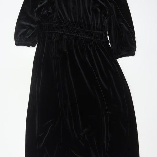 Marks and Spencer Women's Black Velvet Midi Fit & Flare Dress Size 12