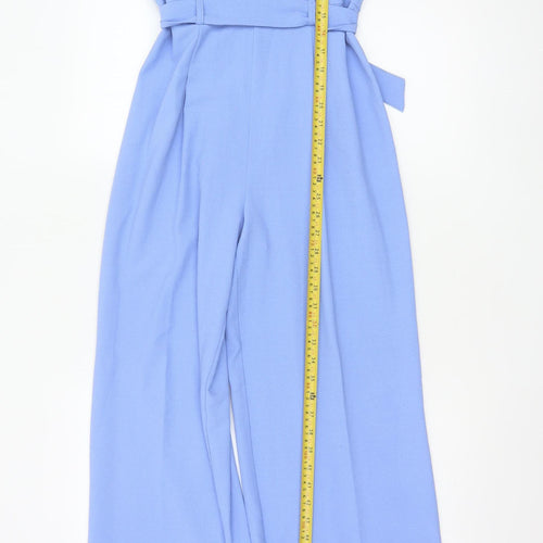 Miss Selfridge Women's Blue Ruffle Bardot Wide-Leg Jumpsuit Size 10
