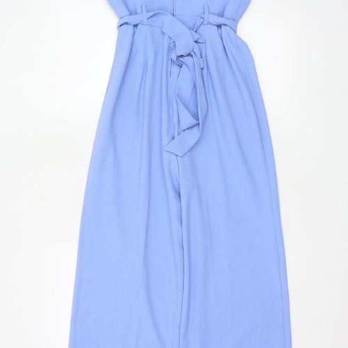 Miss Selfridge Women's Blue Ruffle Bardot Wide-Leg Jumpsuit Size 10