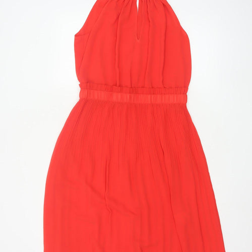 Michael Kors Women's Red Halter Fit & Flare Sleeveless Dress M