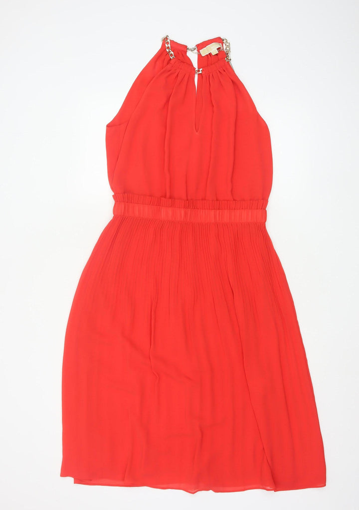 Michael Kors Women's Red Halter Fit & Flare Sleeveless Dress M