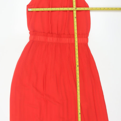 Michael Kors Women's Red Halter Fit & Flare Sleeveless Dress M