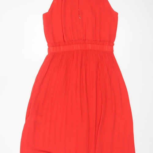 Michael Kors Women's Red Halter Fit & Flare Sleeveless Dress M