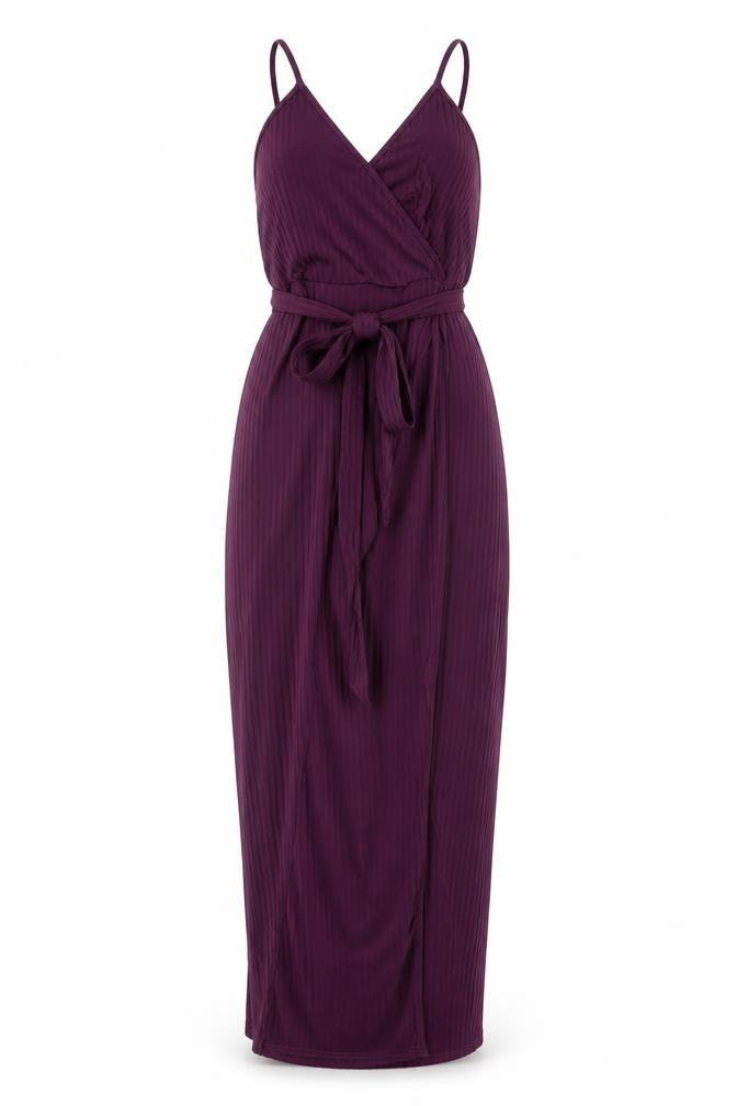 Front view of PRETTYLITTLETHING Women's Purple Wrap Maxi Dress, size 10