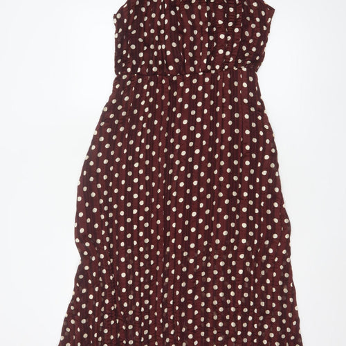 Zara Women Brown Polka Dot Halter Midi Dress S