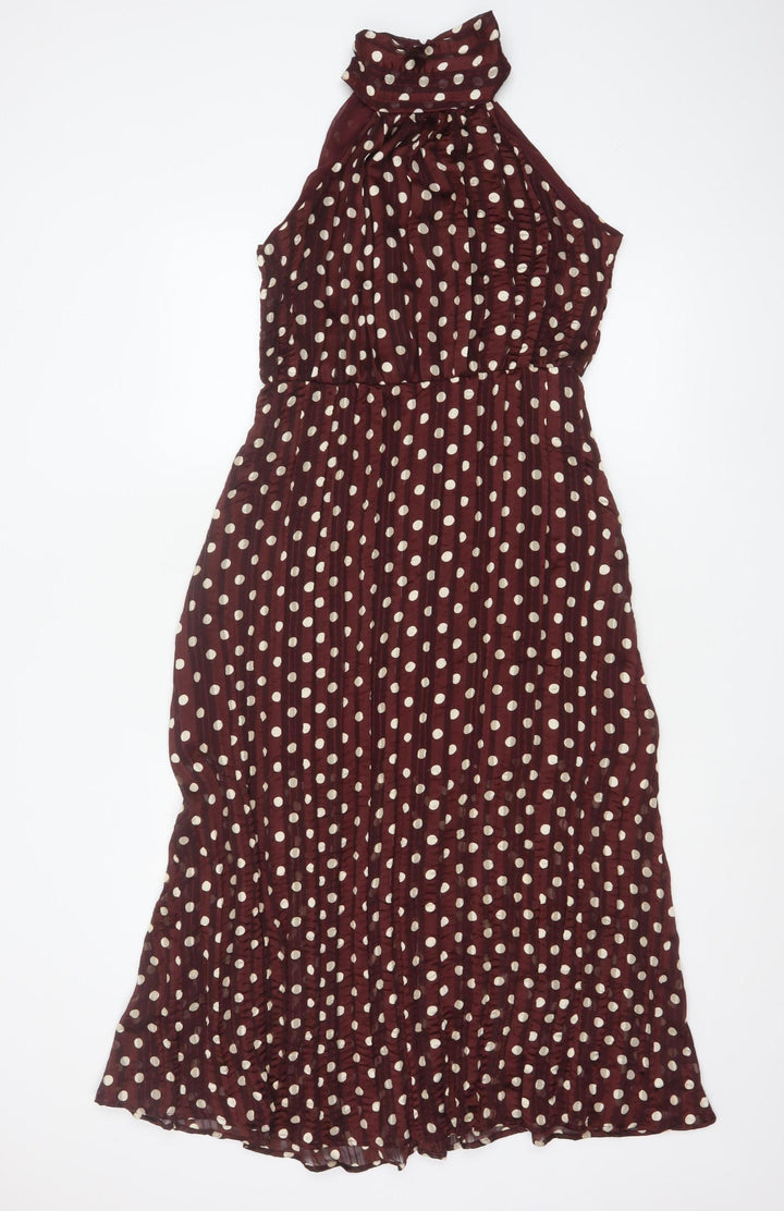 Zara Women Brown Polka Dot Halter Midi Dress S