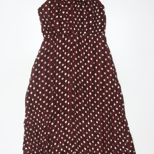 Zara Women Brown Polka Dot Halter Midi Dress S