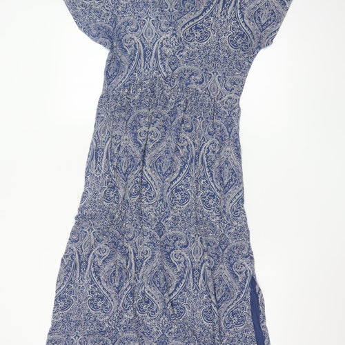 Joules Women Blue Paisley Midi Fit & Flare V-Neck Dress Size S