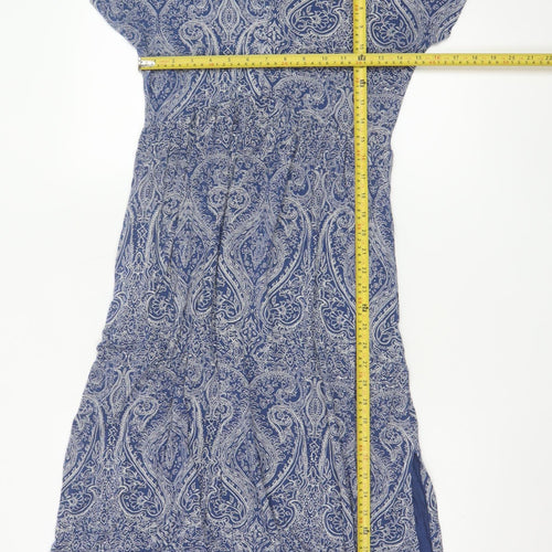 Joules Women Blue Paisley Midi Fit & Flare V-Neck Dress Size S