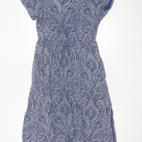 Joules Women Blue Paisley Midi Fit & Flare V-Neck Dress Size S
