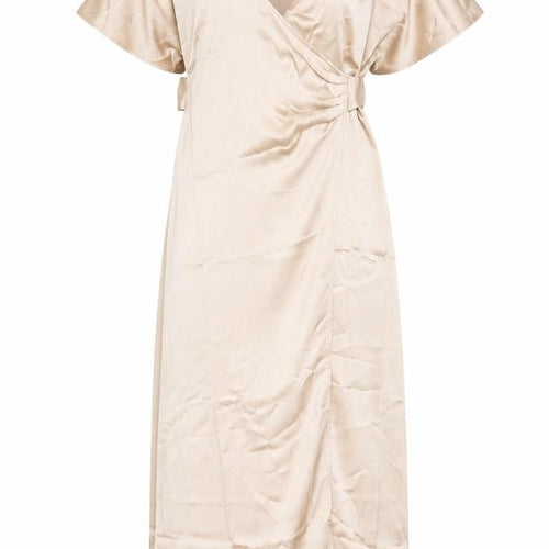 H&M Women’s Beige Midi Wrap Dress Short Sleeve V-Neck XS