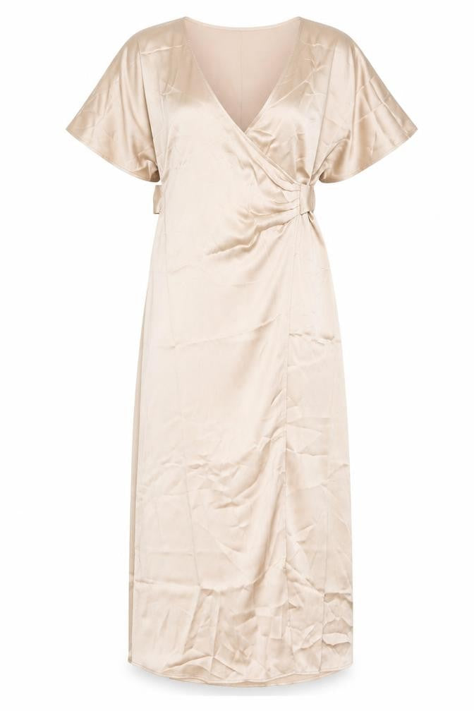 H&M Women’s Beige Midi Wrap Dress Short Sleeve V-Neck XS