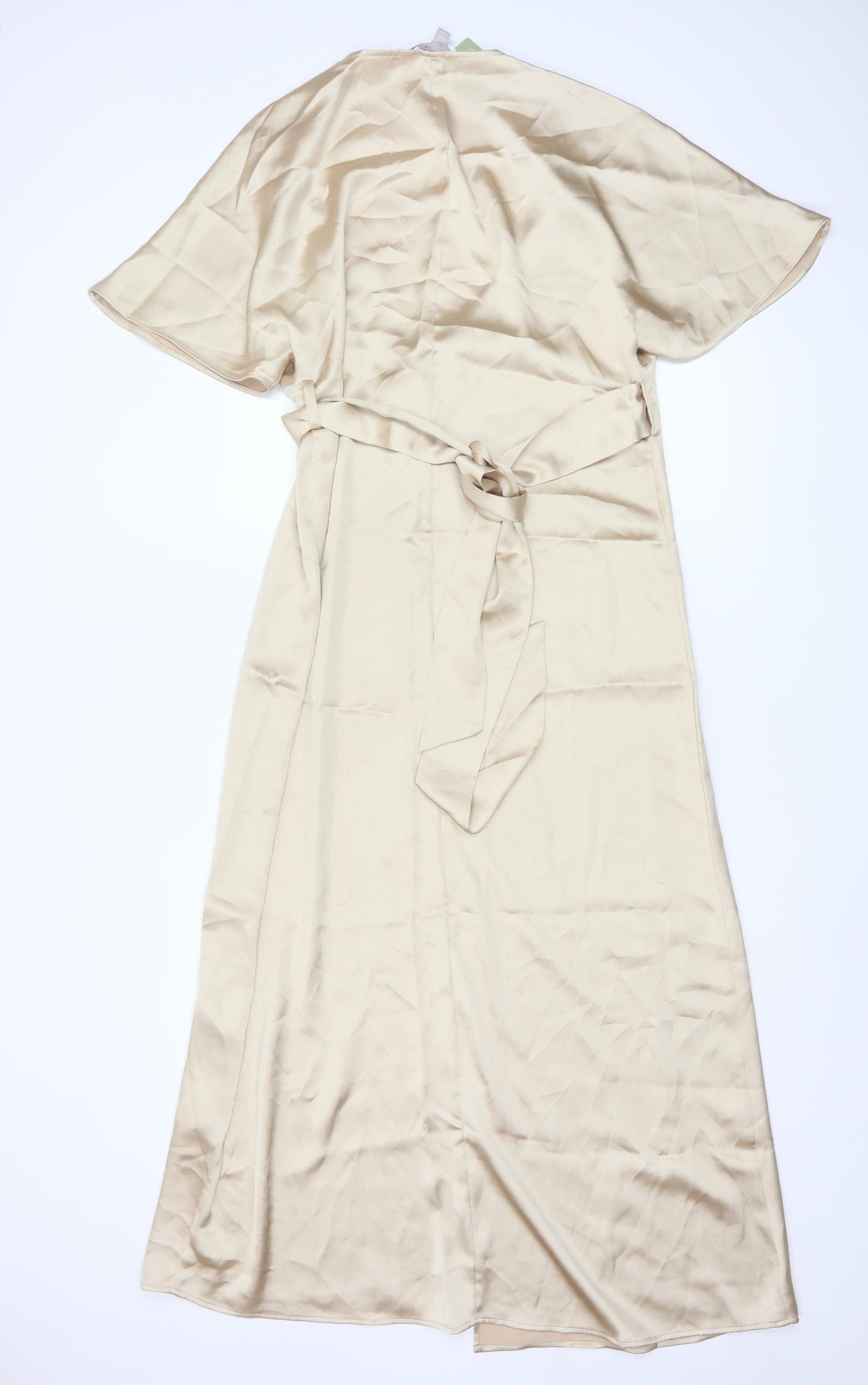 H&M Women’s Beige Midi Wrap Dress Short Sleeve V-Neck XS