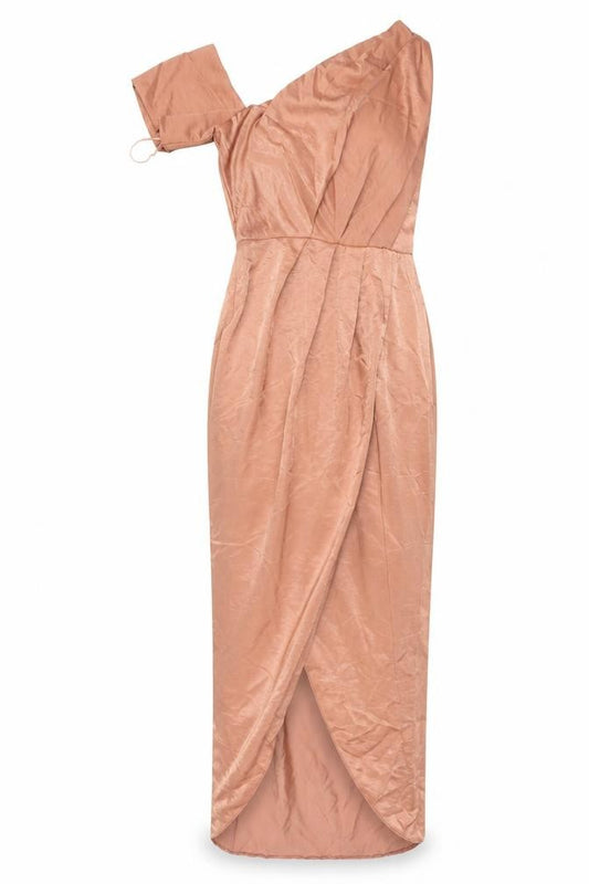 Front view of ASOS Women Pink One Shoulder Long Wrap Formal Dress, size 8