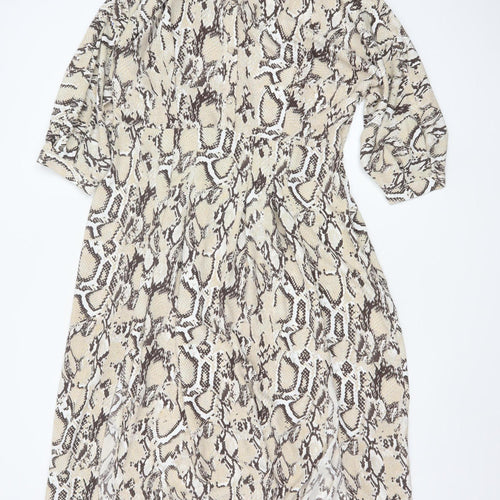 River Island Women’s Beige Animal Print Collared Midi Shirt Dress Size 16