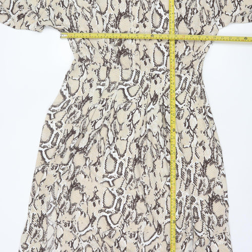 River Island Women’s Beige Animal Print Collared Midi Shirt Dress Size 16