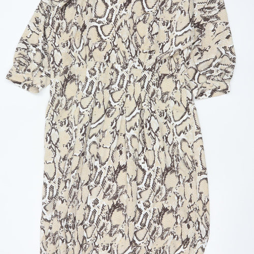River Island Women’s Beige Animal Print Collared Midi Shirt Dress Size 16