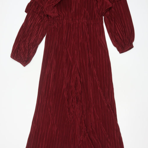 ASOS Design Women’s Red Pleated Wide-Leg Velvet Jumpsuit Size 14