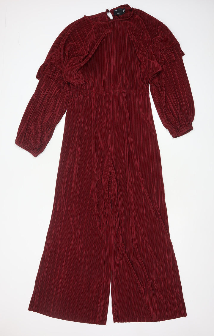 ASOS Design Women’s Red Pleated Wide-Leg Velvet Jumpsuit Size 14