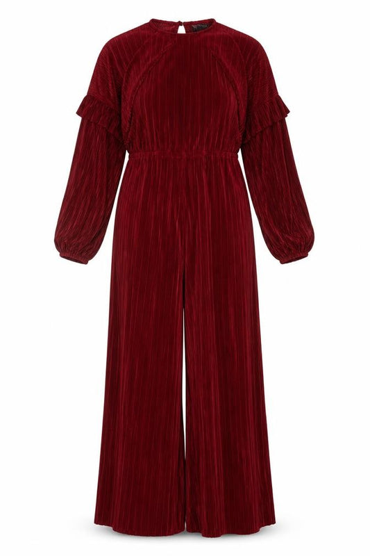 ASOS Design Women’s Red Pleated Wide-Leg Velvet Jumpsuit Size 14