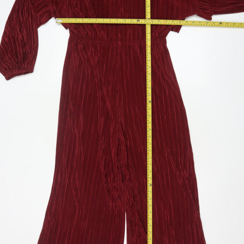 ASOS Design Women’s Red Pleated Wide-Leg Velvet Jumpsuit Size 14