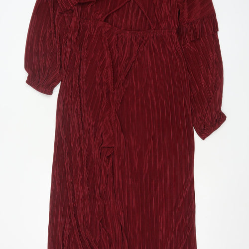 ASOS Design Women’s Red Pleated Wide-Leg Velvet Jumpsuit Size 14