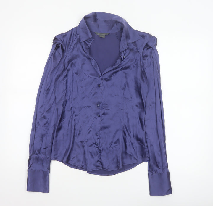 Armani Exchange Women's Purple Silk Satin Long Sleeve Blouse Size S