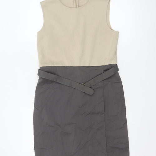 L.K. Bennett Women Beige Grey Colourblock Sheath Dress Size 10