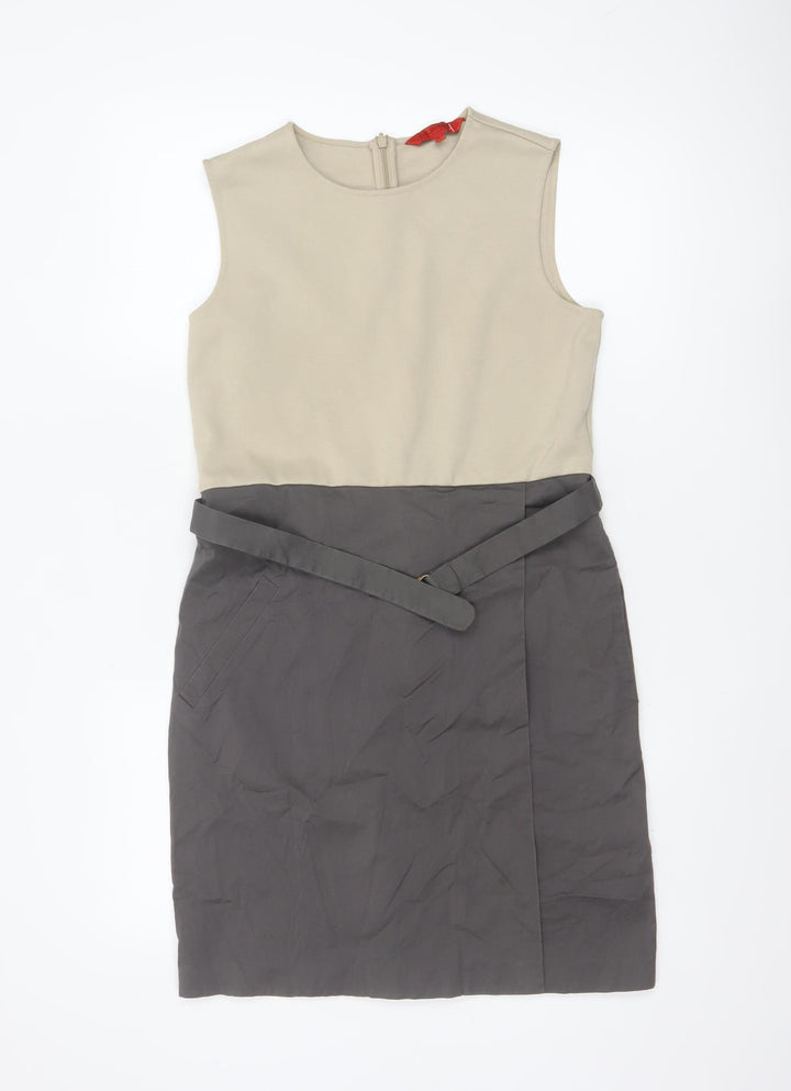 L.K. Bennett Women Beige Grey Colourblock Sheath Dress Size 10