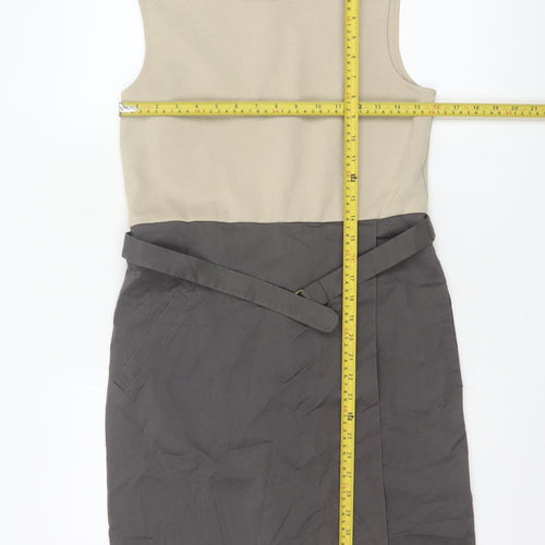 L.K. Bennett Women Beige Grey Colourblock Sheath Dress Size 10