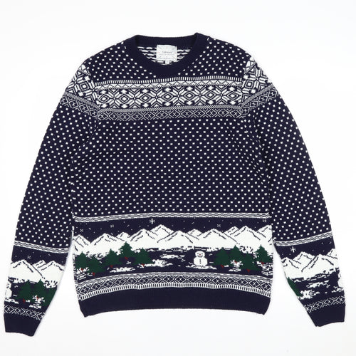 Topman Men's Blue Christmas Fair Isle Knit Jumper Size M