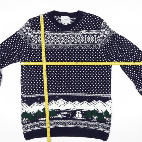 Topman Men's Blue Christmas Fair Isle Knit Jumper Size M