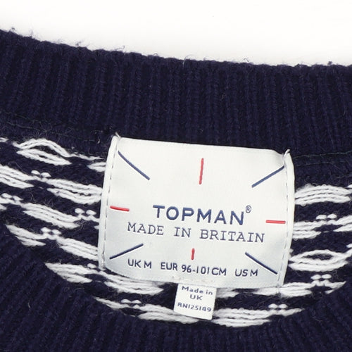 Topman Men's Blue Christmas Fair Isle Knit Jumper Size M