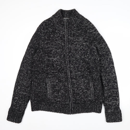 Kensington Eastside Mens Grey L Chunky Full Zip Knit Jumper