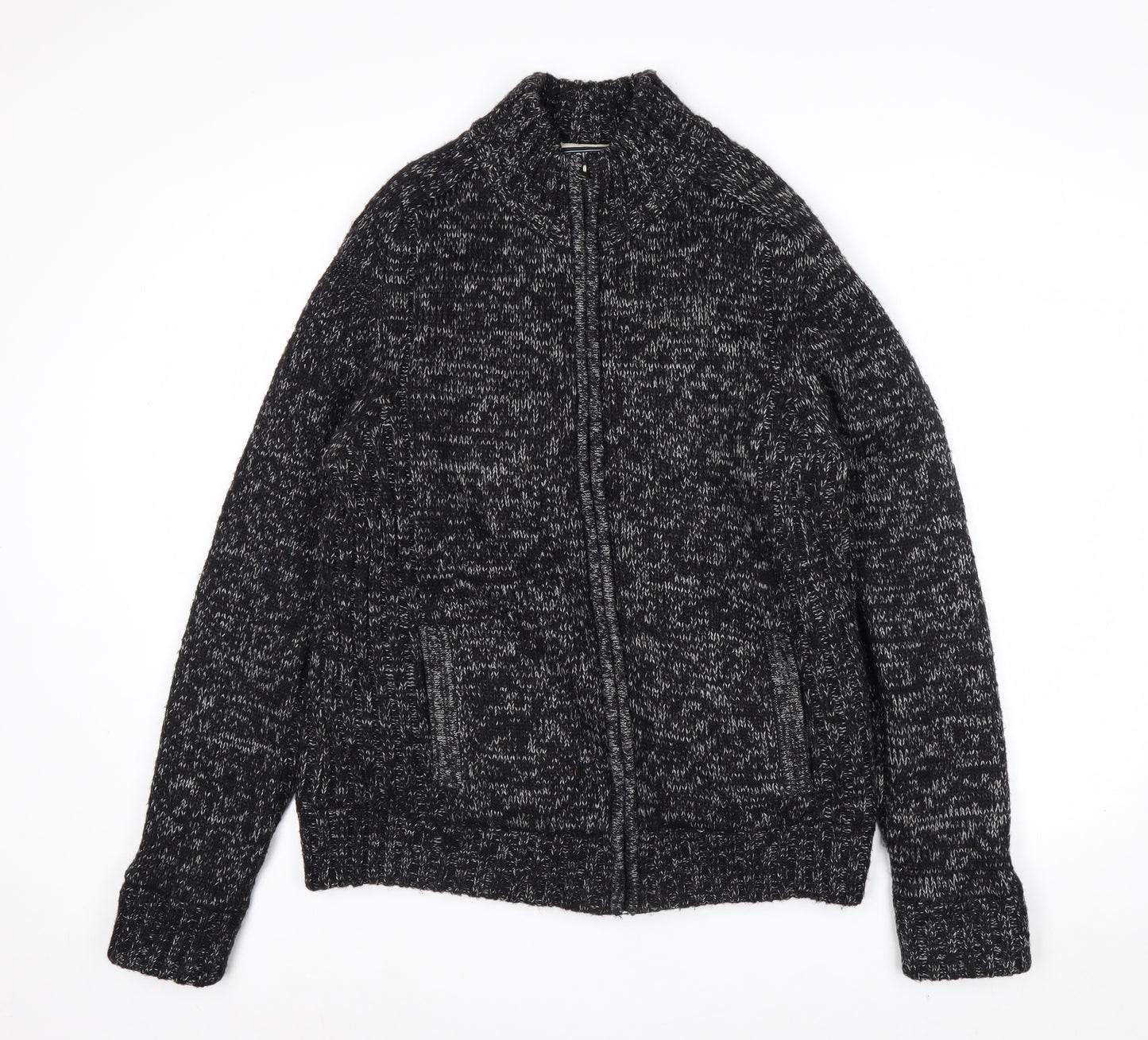 Kensington Eastside Mens Grey L Chunky Full Zip Knit Jumper