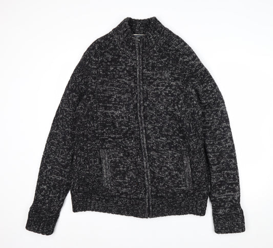 Kensington Eastside Mens Grey L Chunky Full Zip Knit Jumper