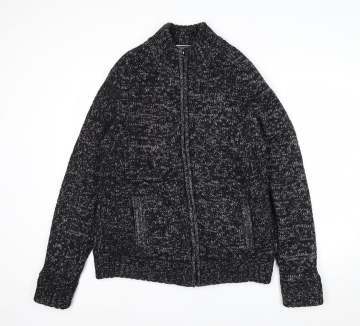 Kensington Eastside Mens Grey L Chunky Full Zip Knit Jumper
