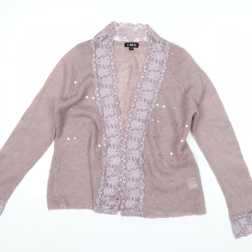 CMD Womens Mauve Mohair Blend Lace Trim Sequin Cardigan Size 8