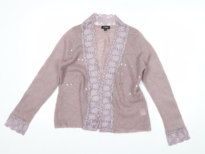 CMD Womens Mauve Mohair Blend Lace Trim Sequin Cardigan Size 8