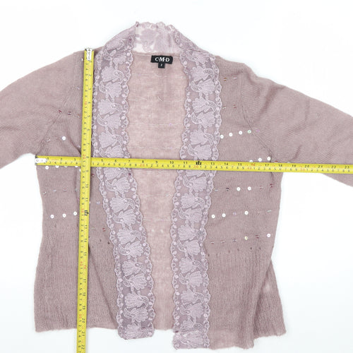 CMD Womens Mauve Mohair Blend Lace Trim Sequin Cardigan Size 8