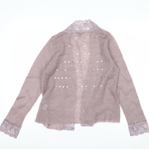 CMD Womens Mauve Mohair Blend Lace Trim Sequin Cardigan Size 8